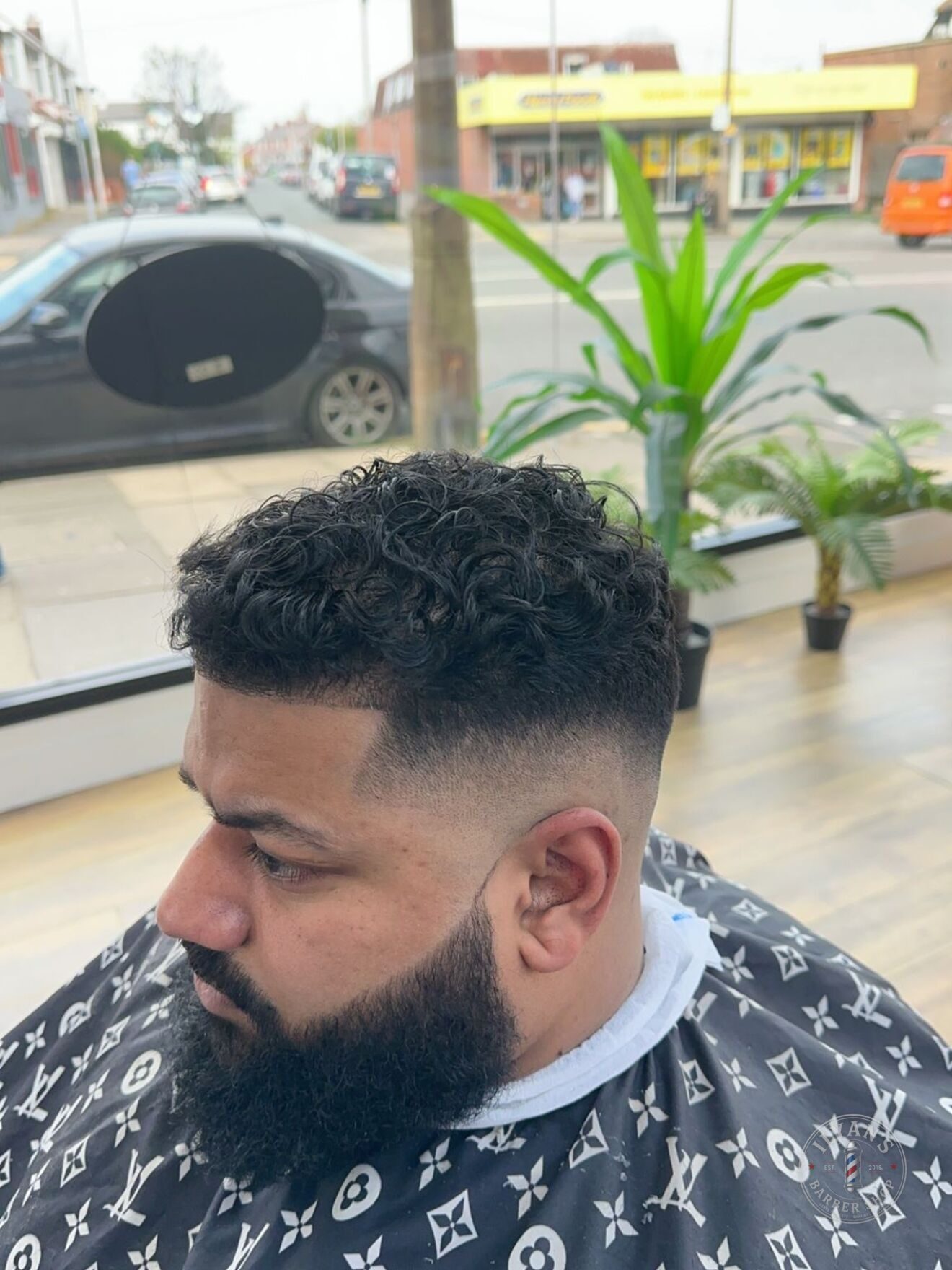 Curly Crop Fade with Beard at Ilyan's Barber Shop
